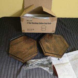 Two-Tier Rotating Coffee Cup Rack - Brown